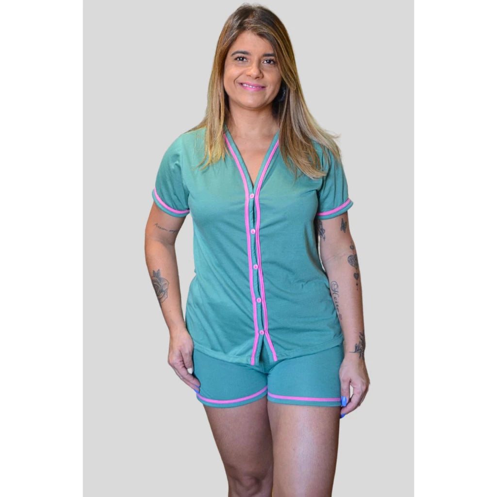 Baby Doll Breastfeeding American Surgical Pajamas with luxury buttons Blogueirinha mesh