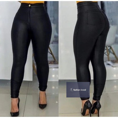 Cirre High Waist Disco Legging Pants Fake Leather Skinny Pockets Women's Fashion