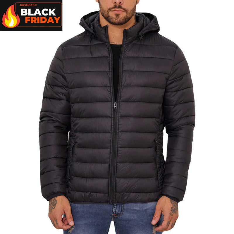 Jaqueta Puffer Masculina Bobojaco Impermeável Casaco Nylon Frio Capuz Inverno Corta Vento