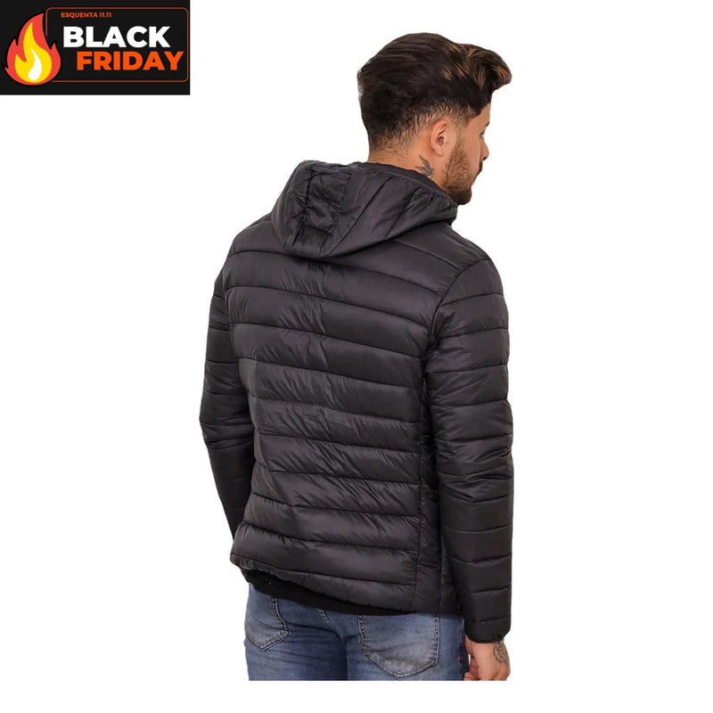 Jaqueta Puffer Masculina Bobojaco Impermeável Casaco Nylon Frio Capuz Inverno Corta Vento