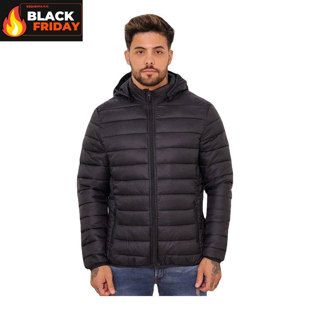 Jaqueta Puffer Masculina Bobojaco Impermeável Casaco Nylon Frio Capuz Inverno Corta Vento