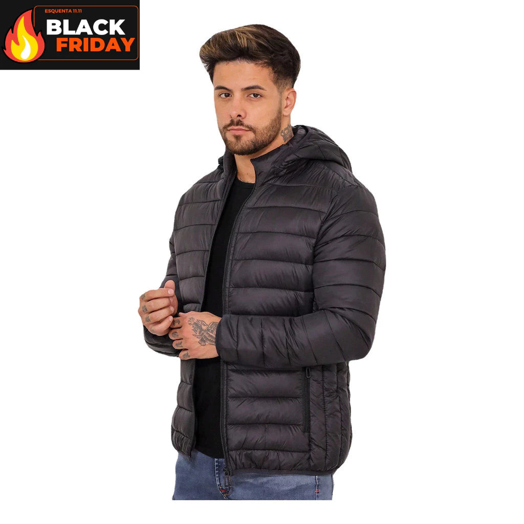 Jaqueta Puffer Masculina Bobojaco Impermeável Casaco Nylon Frio Capuz Inverno Corta Vento