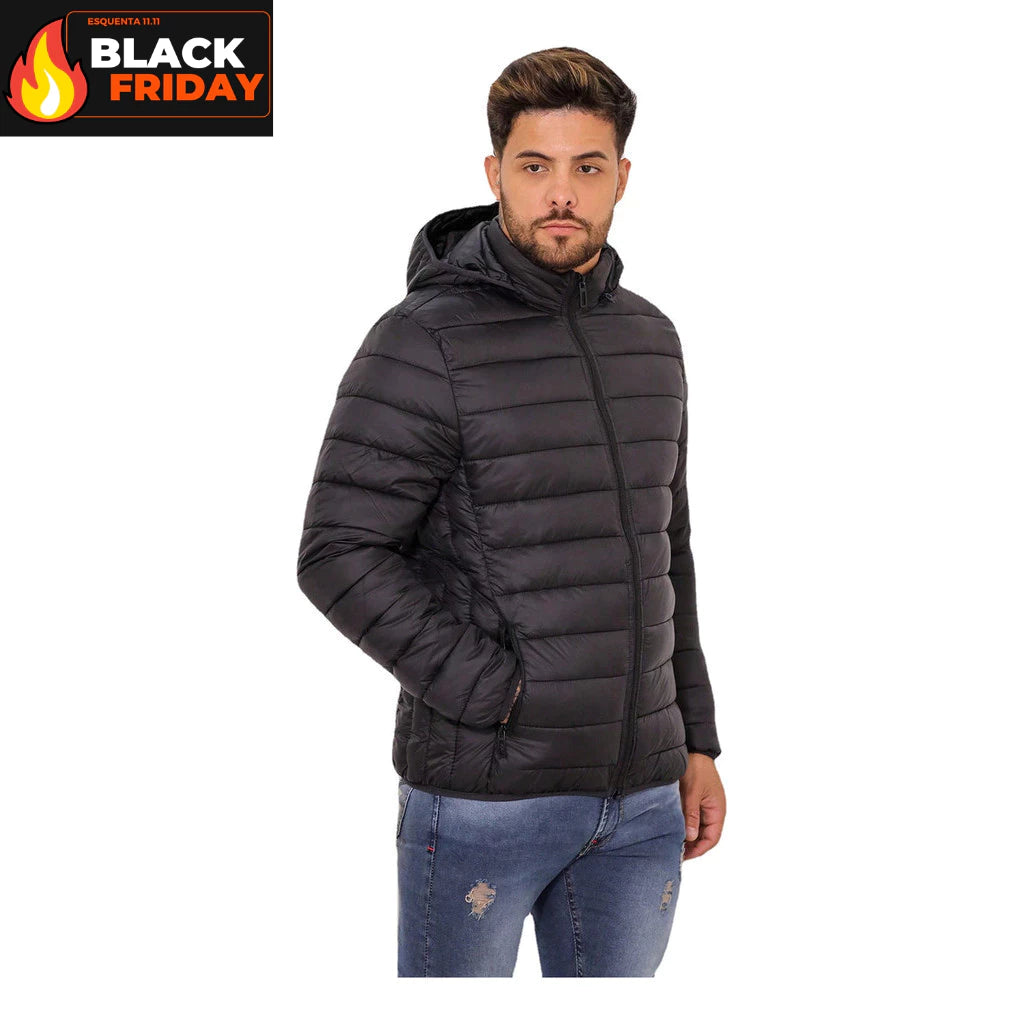 Jaqueta Puffer Masculina Bobojaco Impermeável Casaco Nylon Frio Capuz Inverno Corta Vento