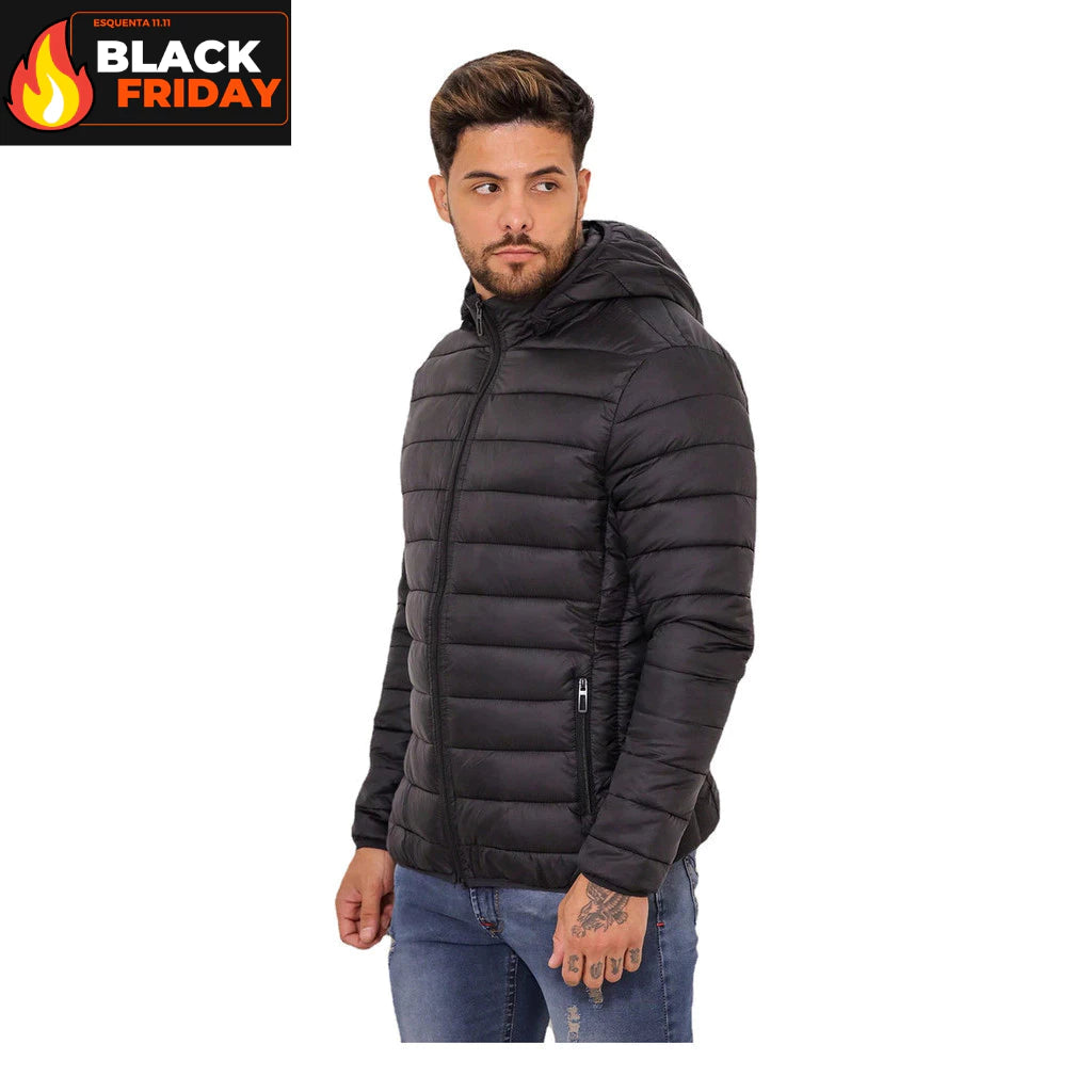 Jaqueta Puffer Masculina Bobojaco Impermeável Casaco Nylon Frio Capuz Inverno Corta Vento