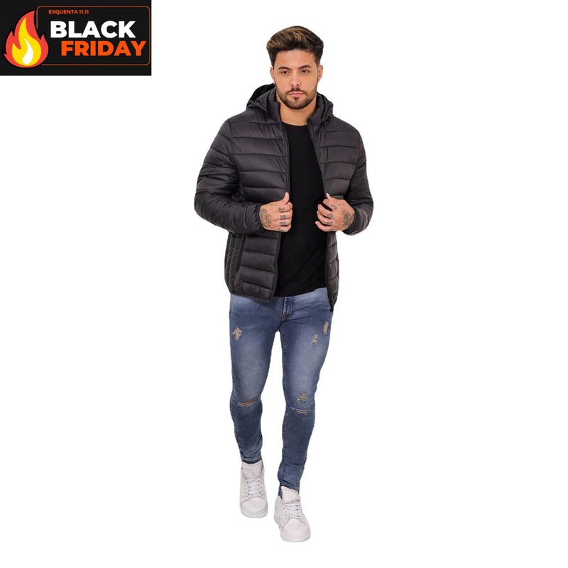 Jaqueta Puffer Masculina Bobojaco Impermeável Casaco Nylon Frio Capuz Inverno Corta Vento