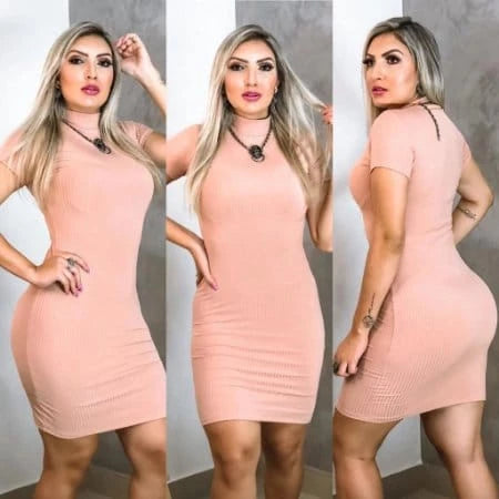 Vestido tubinho Casual curto tecido canelado