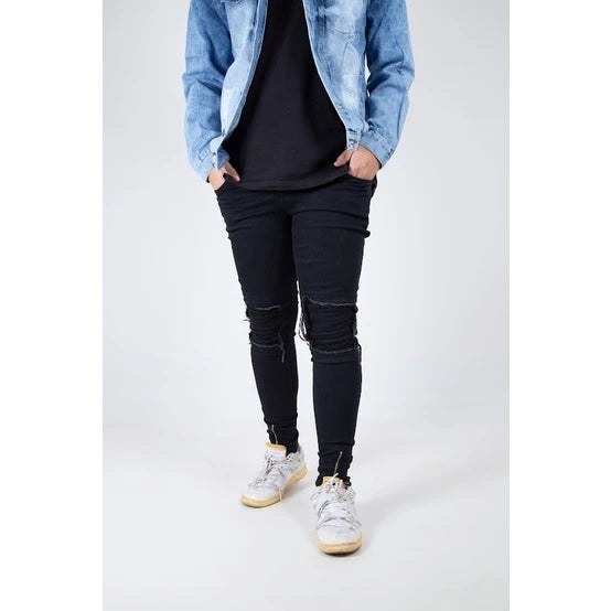 Men's ripped skinny jeans with zipper - lycra