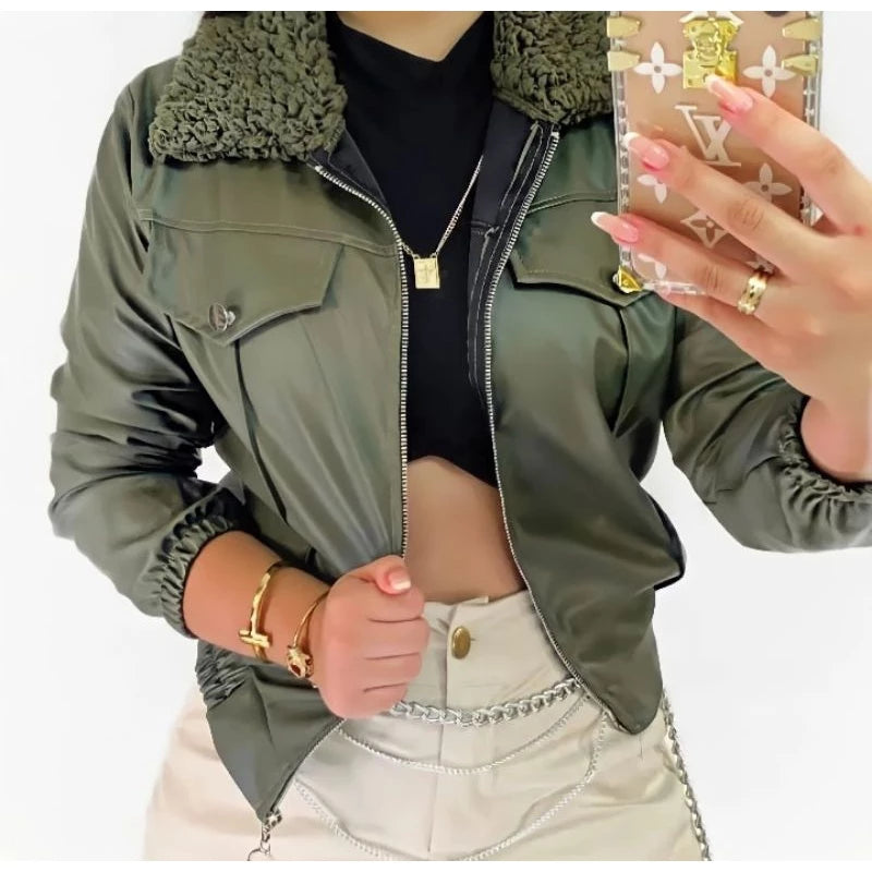 Women's Leather Bomber Jacket