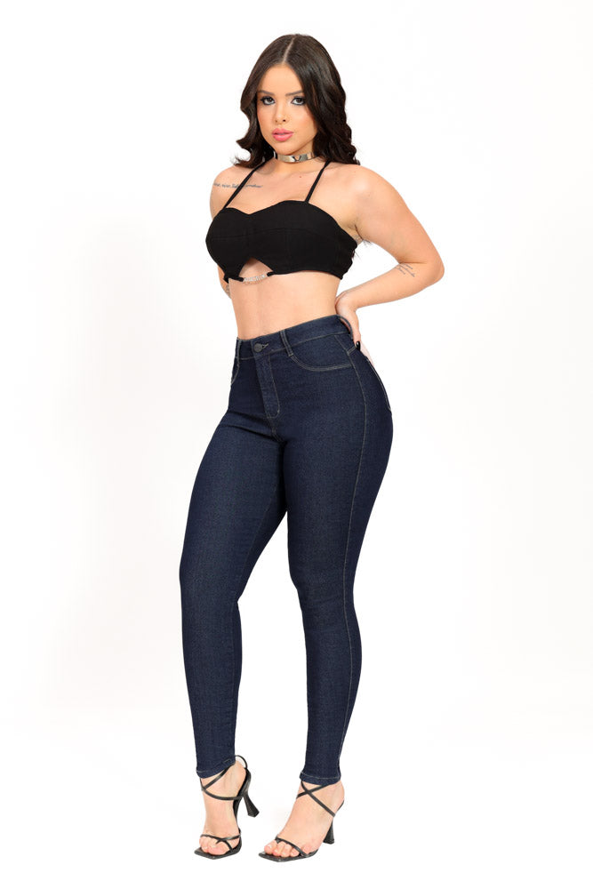 Calça Jeans Azul Marinho Skinny Modeladora Levanta Bumbum de Cintura Alta
