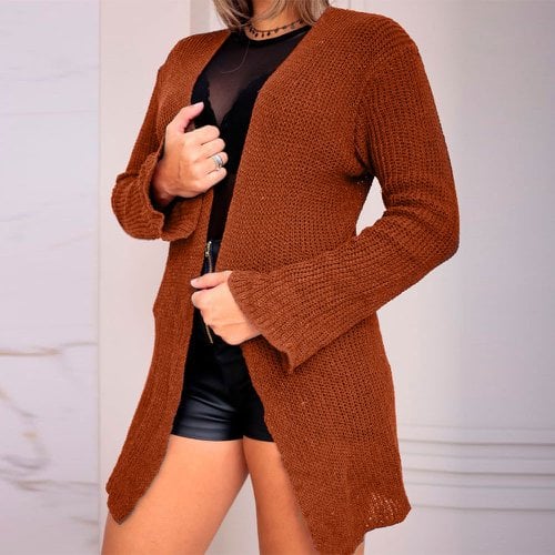 Women's Long Mid-Season Knit Cardigan Thin U / ORANGE