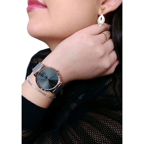 Champion Women's Watch Original Silver Black Background Rose Hands + Gift