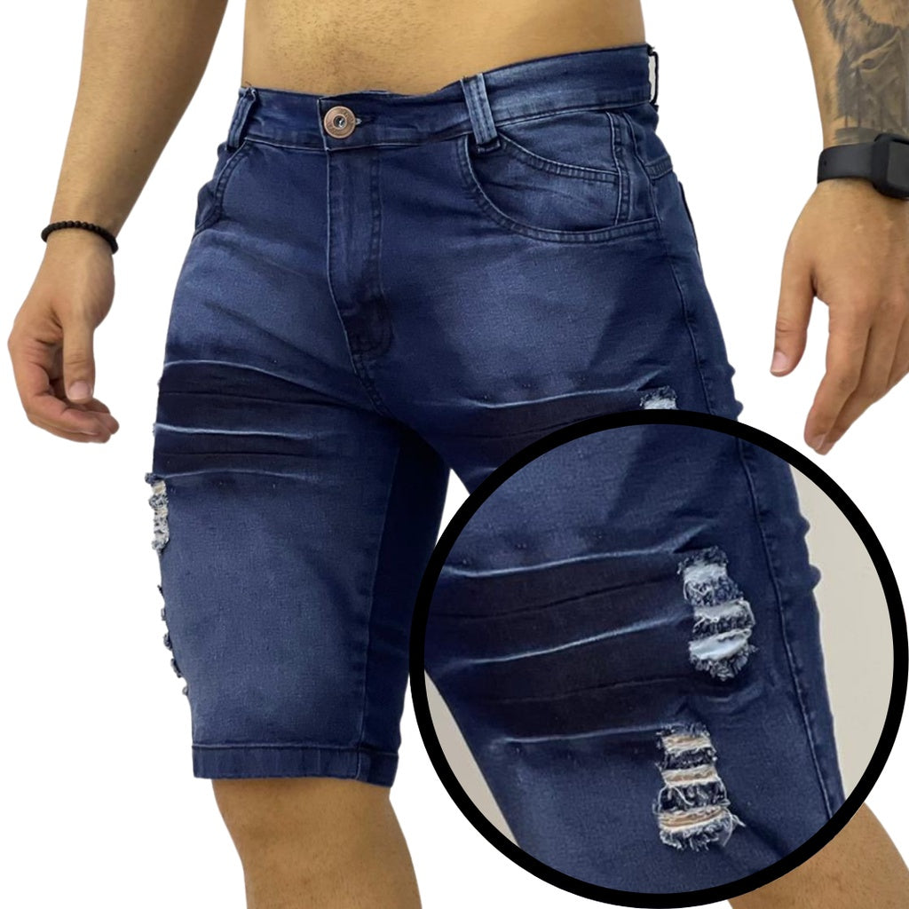 Bermuda Jeans Masculina Destroyed com Lycra