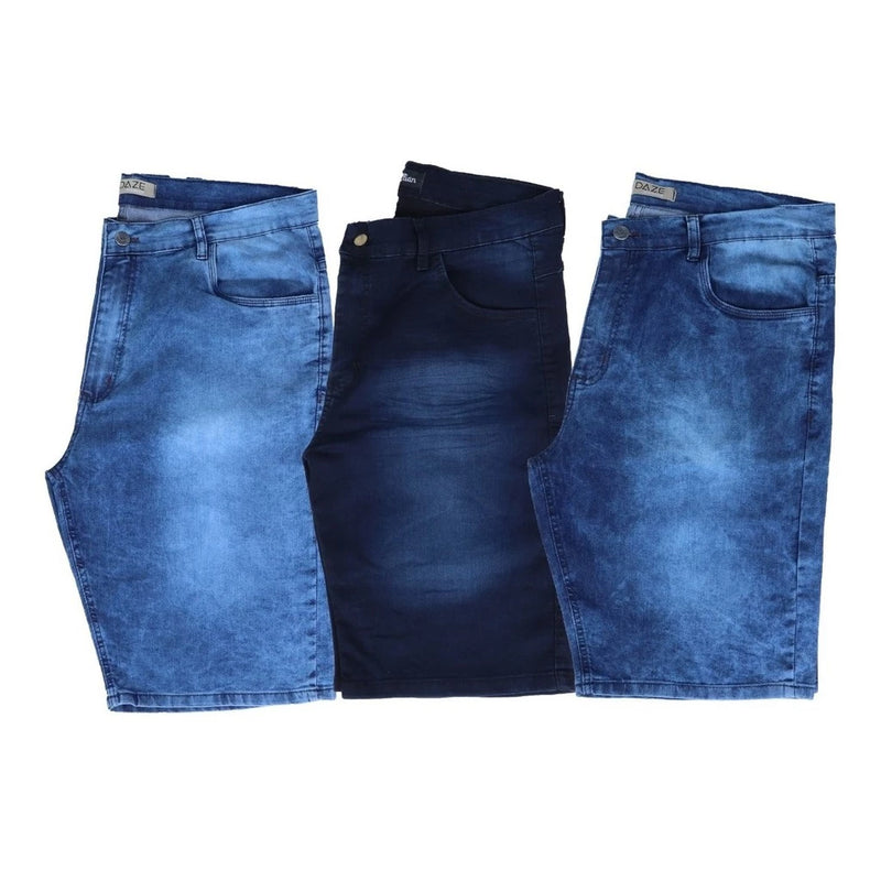 Kit 3 Bermudas Masculina Jeans Elastano Modelos Sortidos Promoção Com Lycra