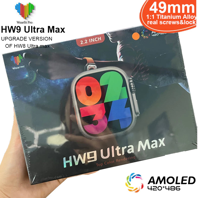 HW9 Ultra Max SmartWatch 2.2 " Tela Movida Série 9 Bússola NFC Bluetooth