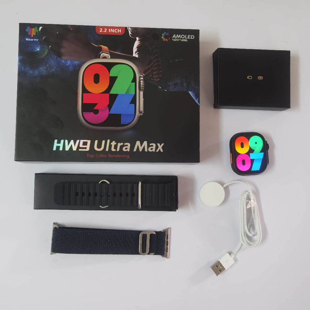 HW9 Ultra Max SmartWatch 2.2 " Tela Movida Série 9 Bússola NFC Bluetooth