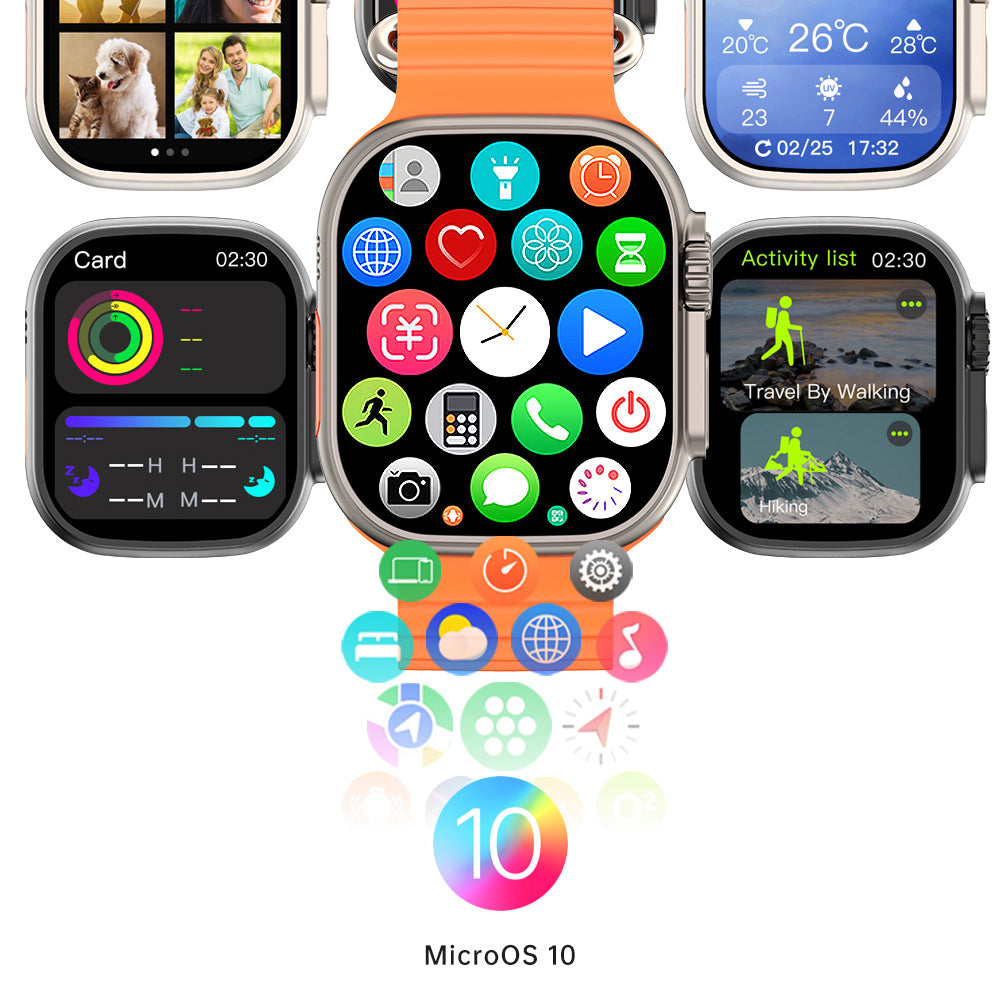 AMOLED W69+ Ultra Smart Watch MicroOS 10 Dynamic Island 2GB ROM Series 9 Plus Compass NFC Music Call Smartwatch