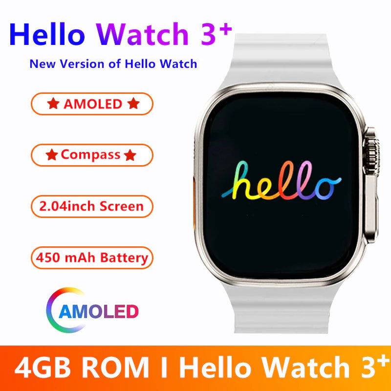 AMOLED Screen Watch Hello Watch 3+ Men Smart H11 Ultra Upgrade 2.04 Inch NFC Compass Smartwatch With 4GB ROM Local Music 49mm