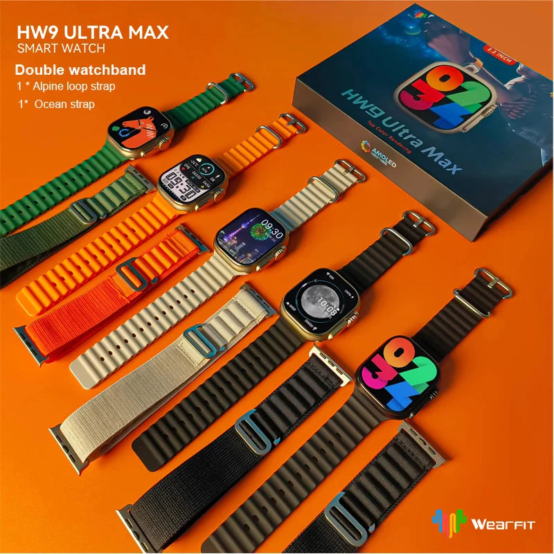 HW9 Ultra Max 49MM SmartWatch 2.2 " Tela AMOLED Série 9 Bússola NFC Bluetooth Chamada Homens Esporte Relógio