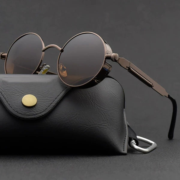 Classic Gothic Steampunk Sunglasses Men Round Vintage UV400 Woman High Quality