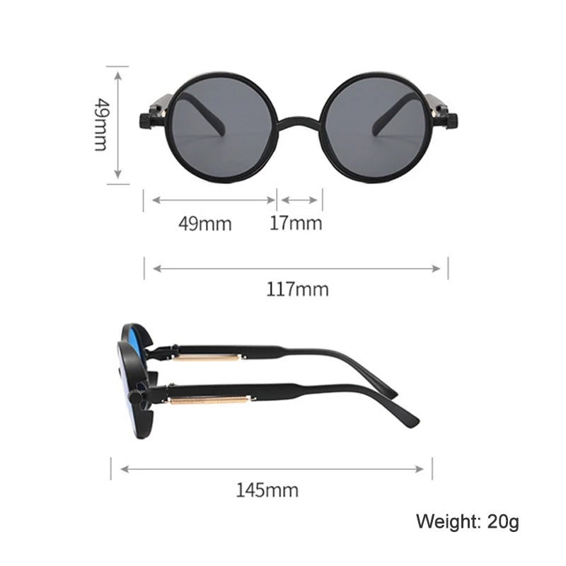 Classic Gothic Steampunk Sunglasses Men Round Vintage UV400 Woman High Quality