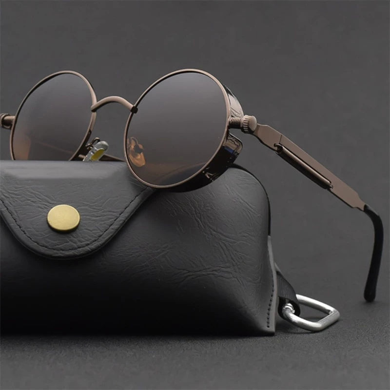 Classic Gothic Steampunk Sunglasses Men Round Vintage UV400 Woman High Quality