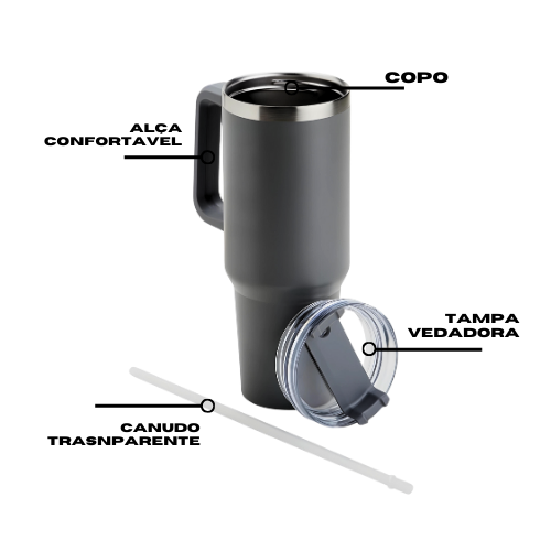 Copo Térmico Grande 1200 Ml Canudo Parede Dupla Cor