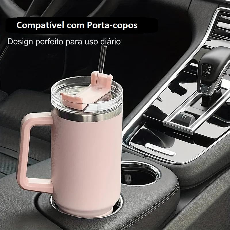 Copo Térmico Grande 1200 Ml Canudo Parede Dupla Cor