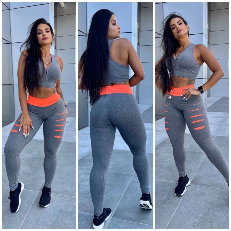 conjunto calça leg legging detonado mais top feminino suplex academia treino