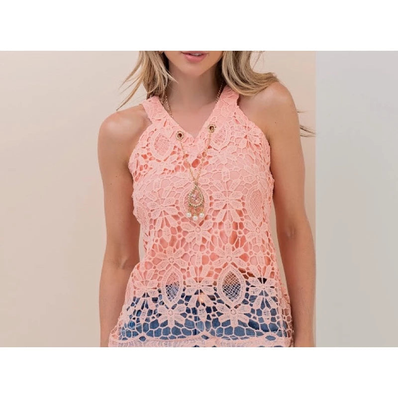 plain lace tank top with lining with necklace 2021 women's summer J1086