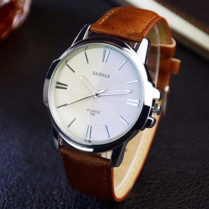 Yazole Men's Watch Casual Leather Quartz Watch