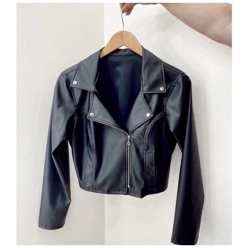 Synthetic Leather Jacket With Winter Zipper