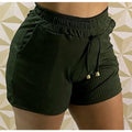 Women's Ribbed Knit Shorts With Elastic Adjustment At The Waist.