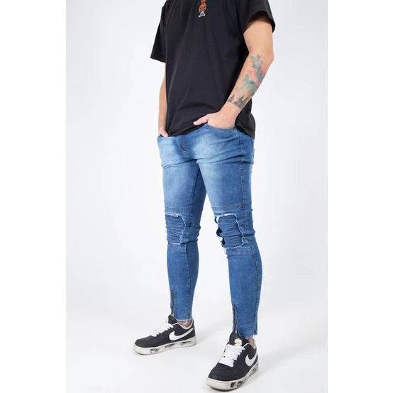 Men's ripped skinny jeans with zipper - lycra