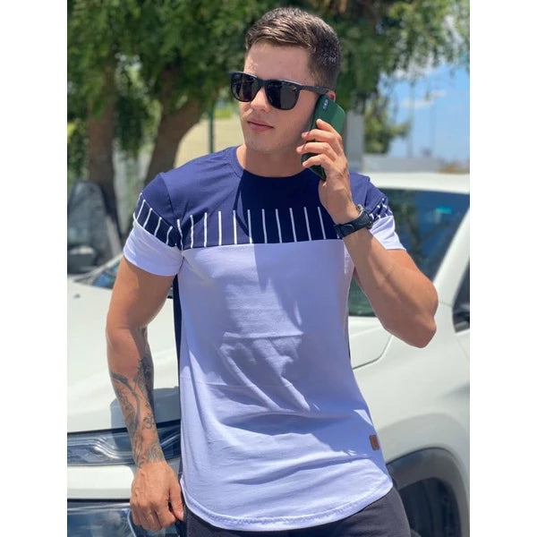 Camisa Longline masculina oversized Premium em algodão fio 30.1 penteado, camiseta Longline listra.