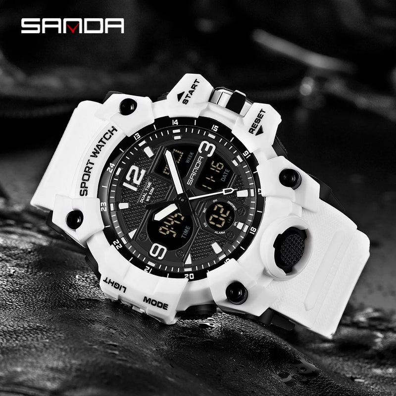 SANDA Brand Men's Watch Sport Waterproof Military Wrist Dual Display Digital Watch for Man