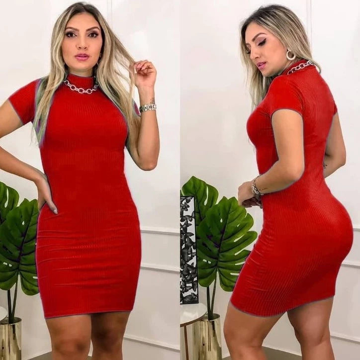 Vestido tubinho Casual curto tecido canelado