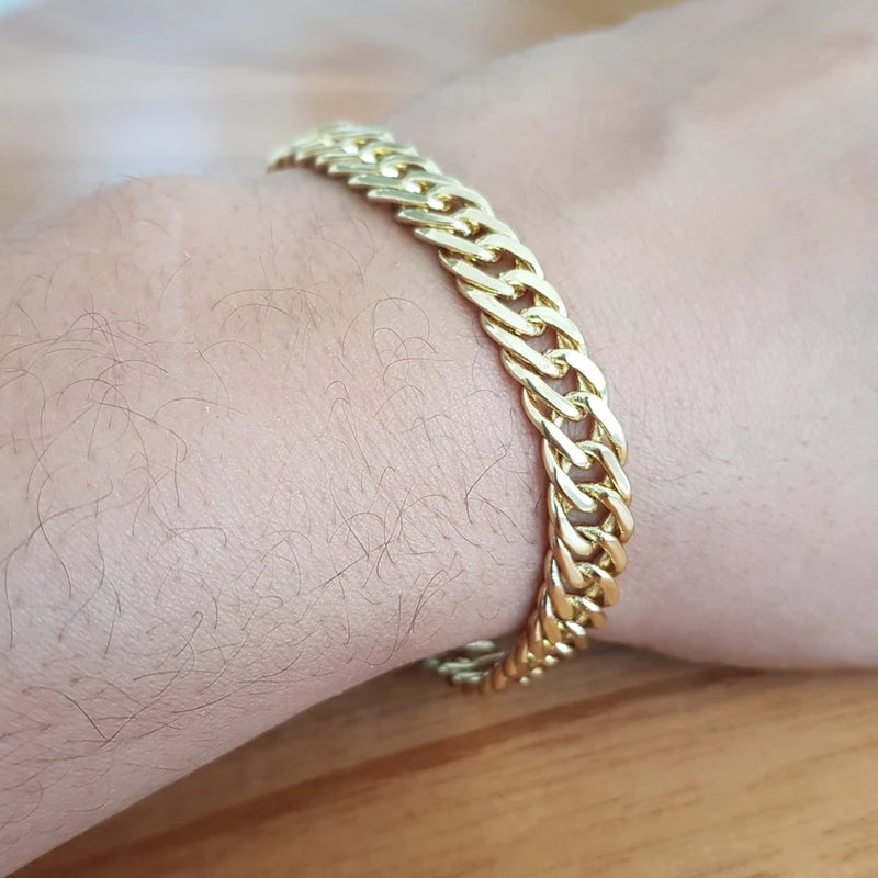 Pulseira masculina lacraia 8mm banhada a ouro 18k Fecho de gaveta duas travas