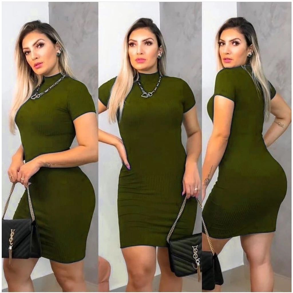 Casual short ribbed fabric tube dress