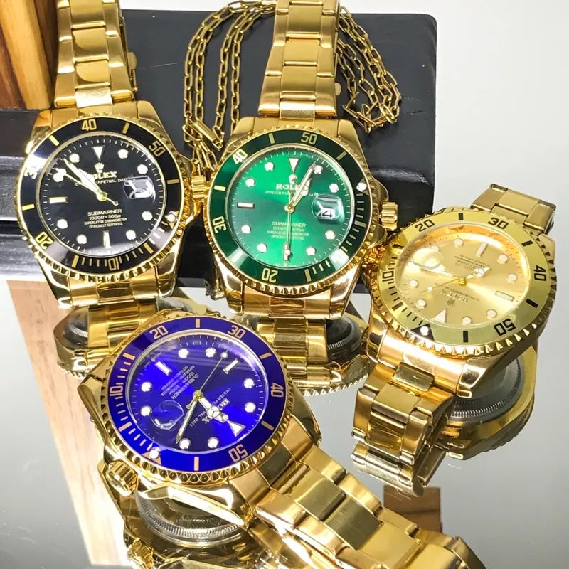 Relógio Rolex Submariner Dourado + Corrente