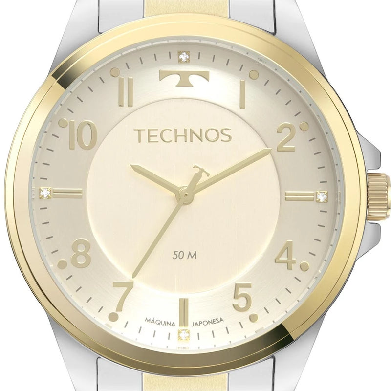 Relógio Technos Feminino Prata / Dourado Cristais 2035Msz/1X