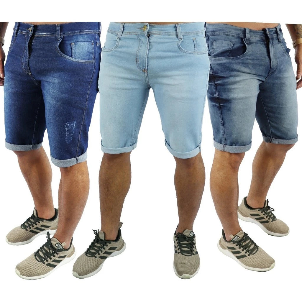 Kit 3 Bermudas Masculina Jeans Elastano Modelos Sortidos Promoção Com Lycra