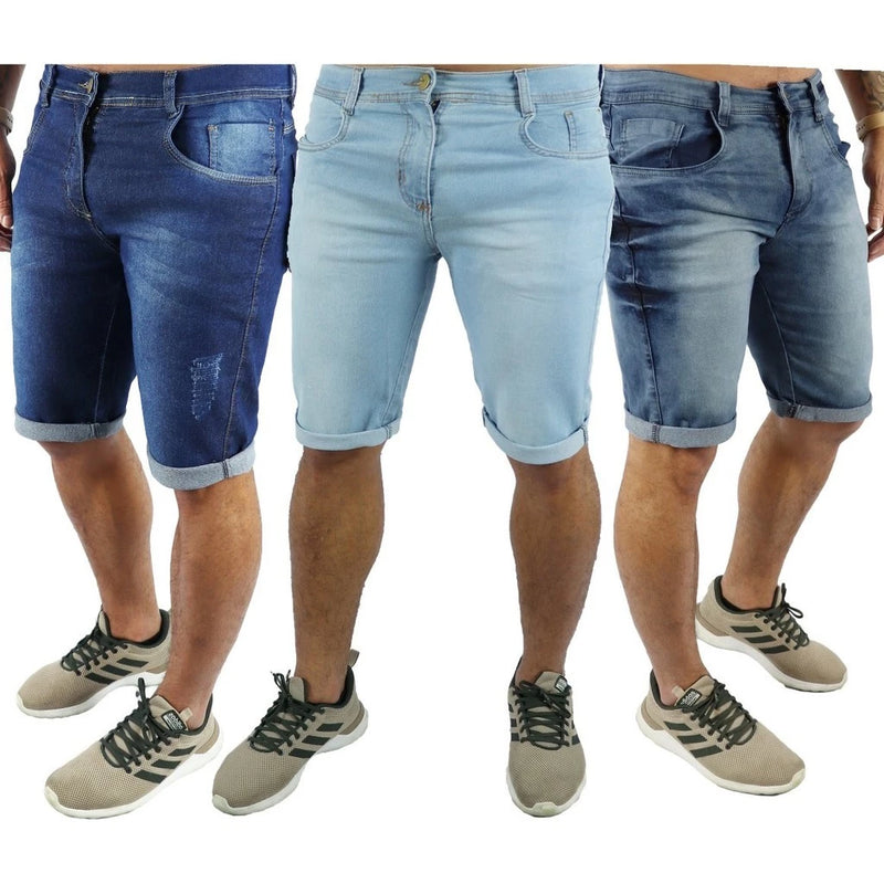 Kit 3 Bermudas Masculina Jeans Elastano Modelos Sortidos Promoção Com Lycra