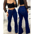 women's plain blue flare jeans