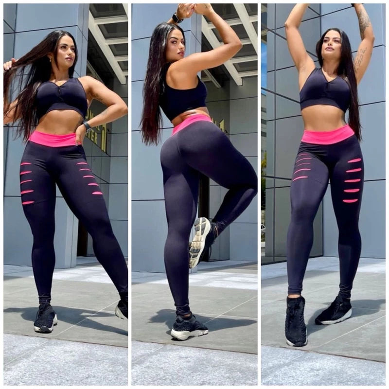 conjunto calça leg legging detonado mais top feminino suplex academia treino