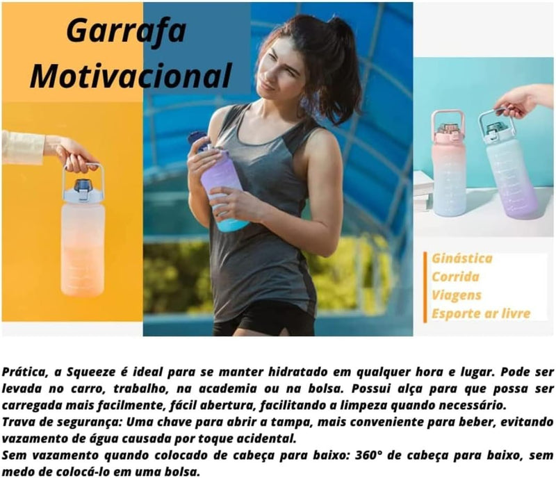 Kit 3 Garrafa De Água Academia Squeeze Galão Motivacional