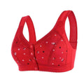 Women's Underwear Large Size Pure Cotton Wireless Bra Front Line Buttons Lace Edge Printing