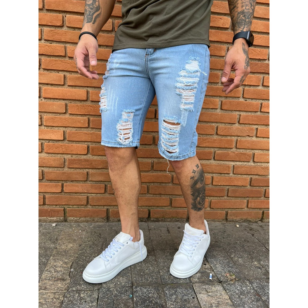 Bermuda Masculina Rasgada jeans promoção