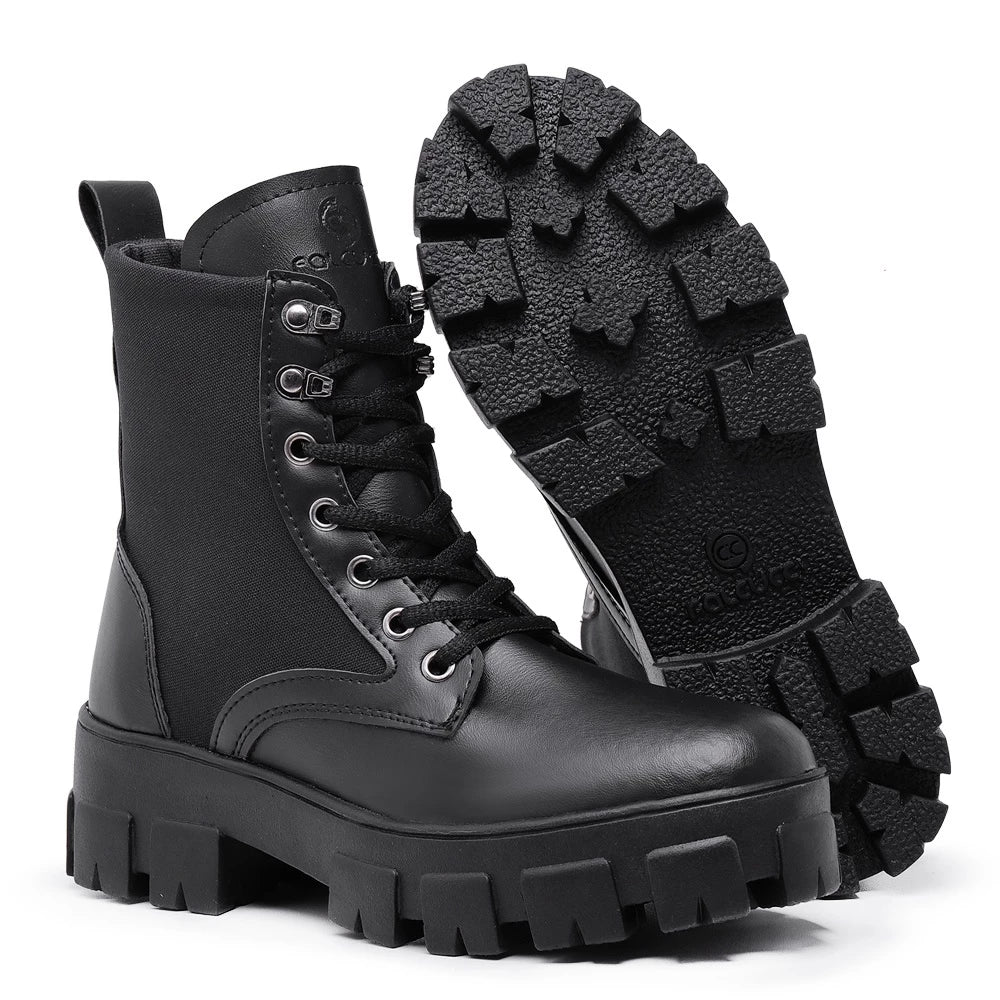 Bota Feminina Coturno Nude Falcucci Blogueira Tratorada Militar Cano Curto