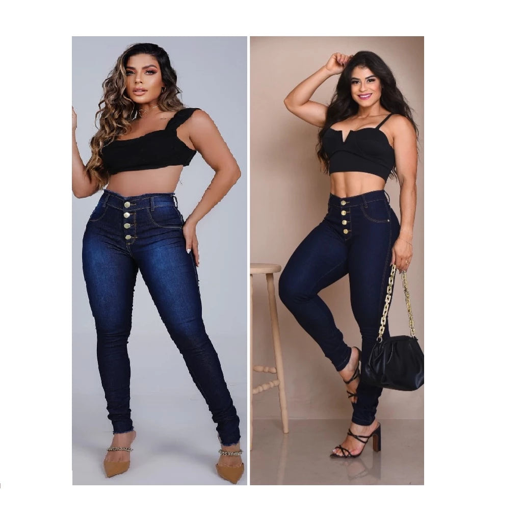 kit 2 Peças Calça Jeans Feminina Skinny Cintura Alta Com Lycra Empina Bumbum