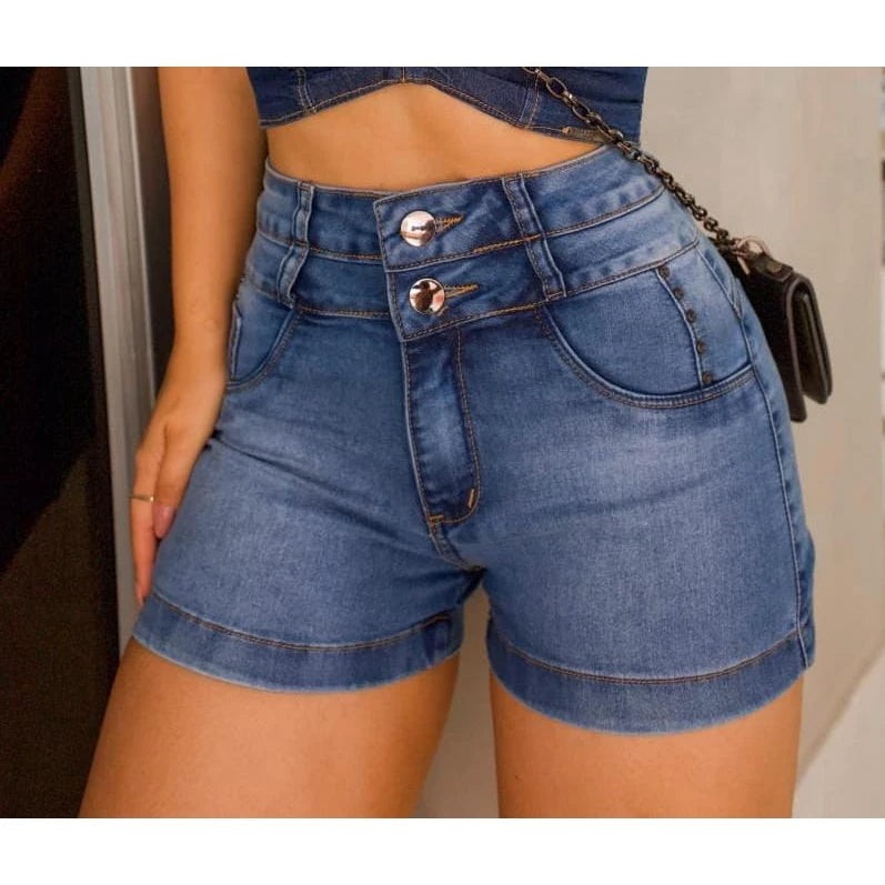 Short Cintura Alta 36 ao 46 Jeans Feminino Curto com Lycra